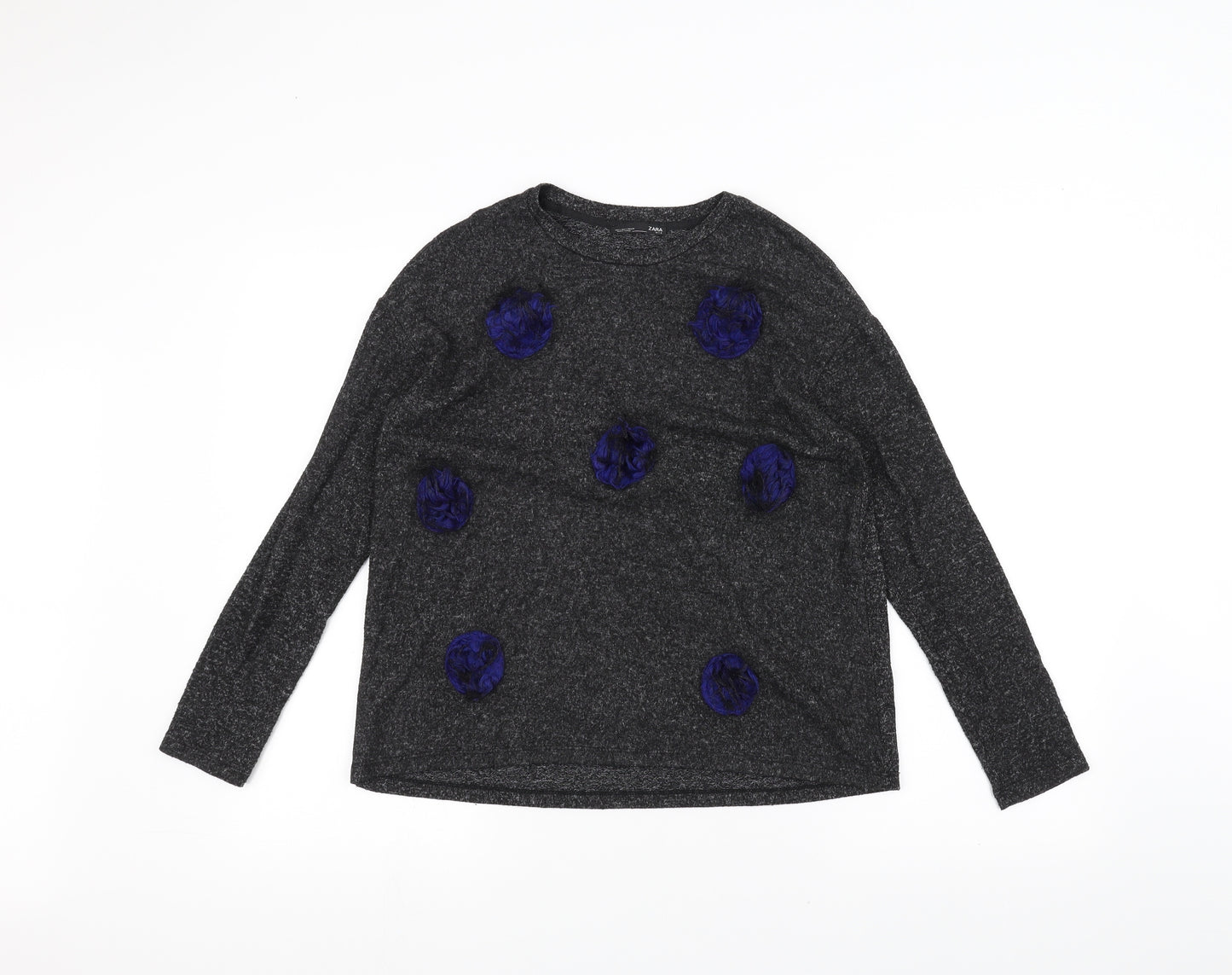 Zara Womens Black   Basic T-Shirt Size S  - Flower Detail