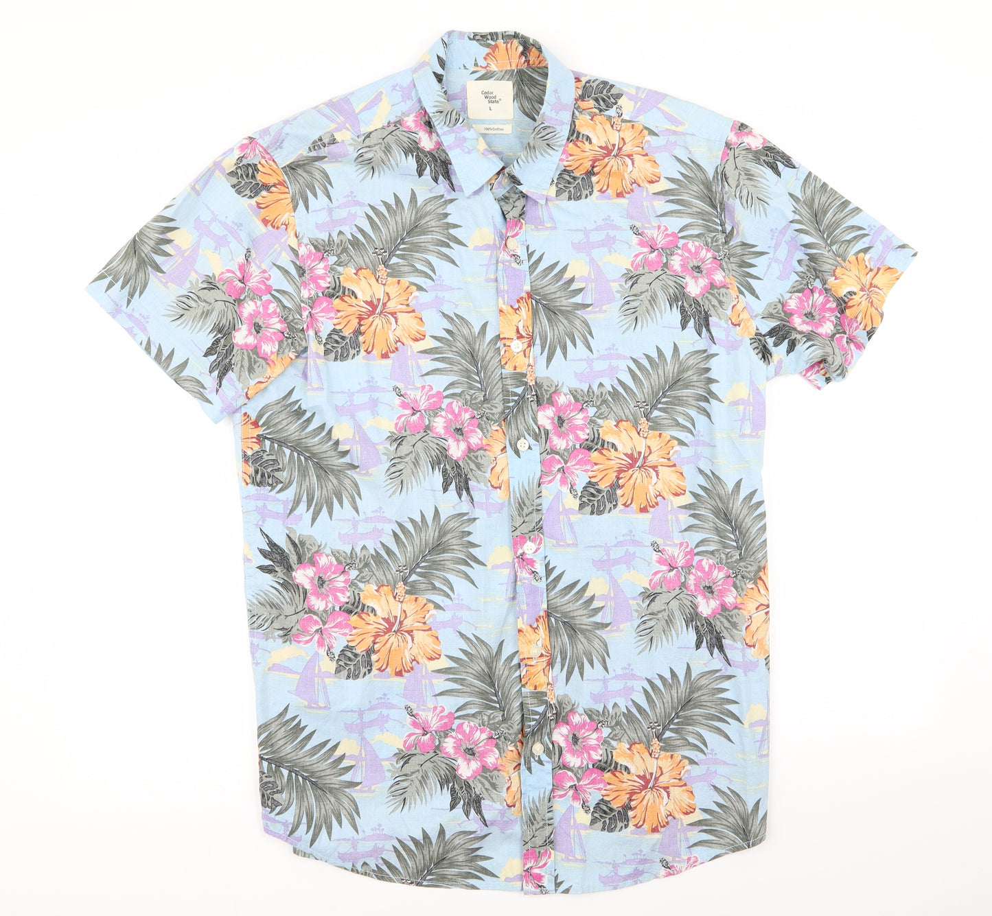 Primark Mens Black Floral   Button-Up Size L