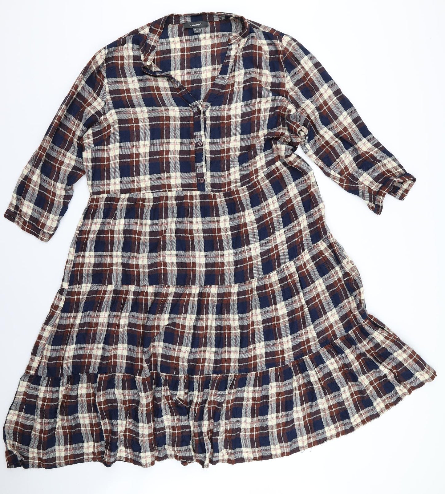 Primark Womens Blue Check  Fit & Flare  Size 16