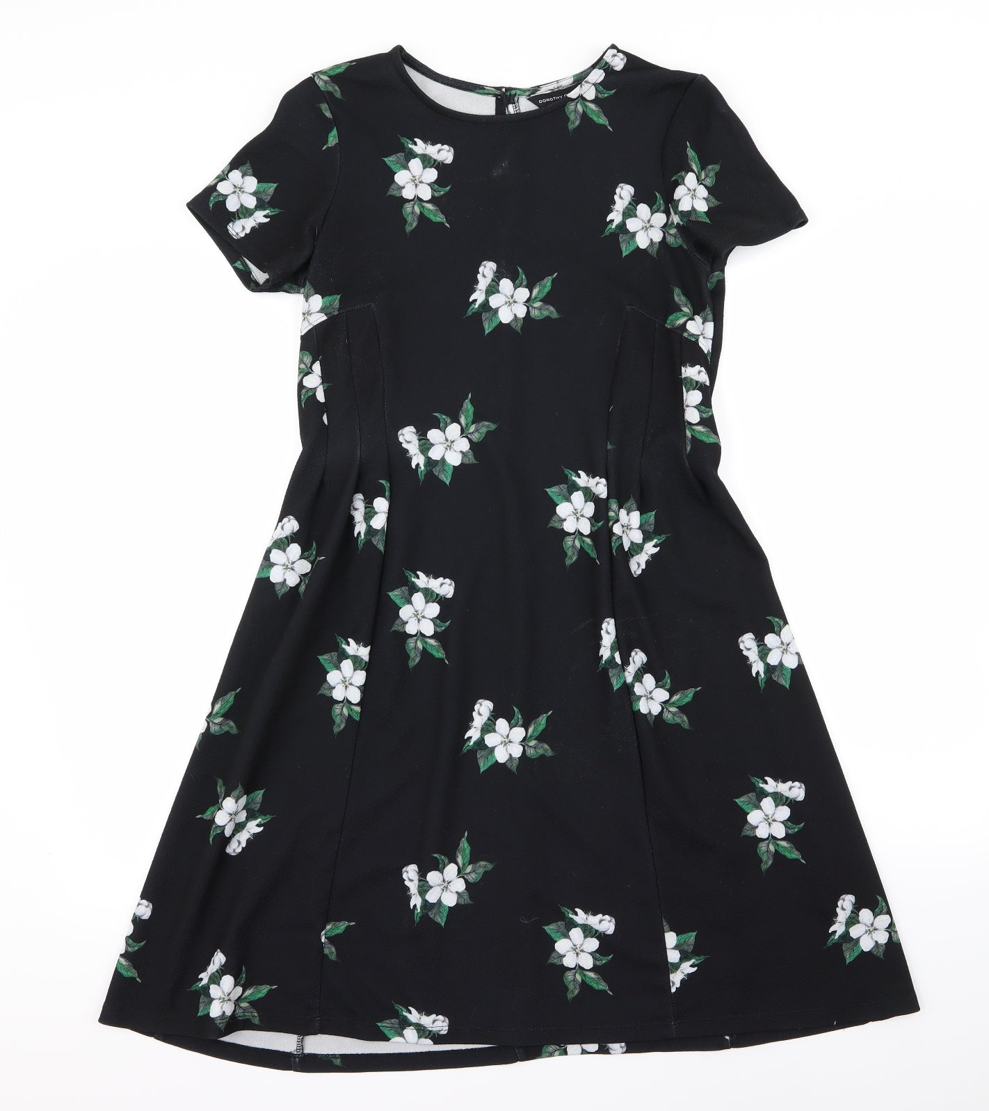 Dorothy Perkins Womens Black Floral  A-Line  Size 10