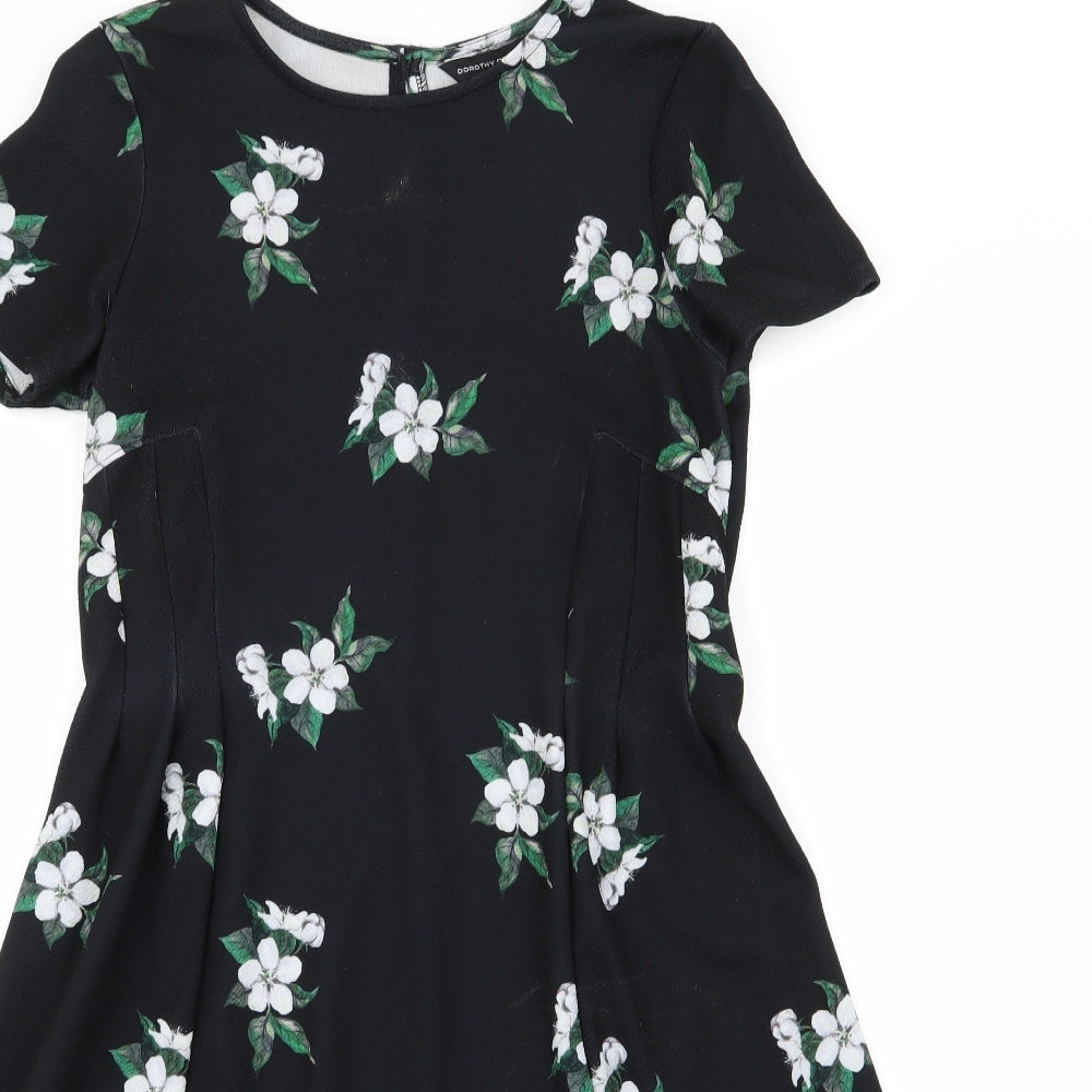 Dorothy Perkins Womens Black Floral  A-Line  Size 10