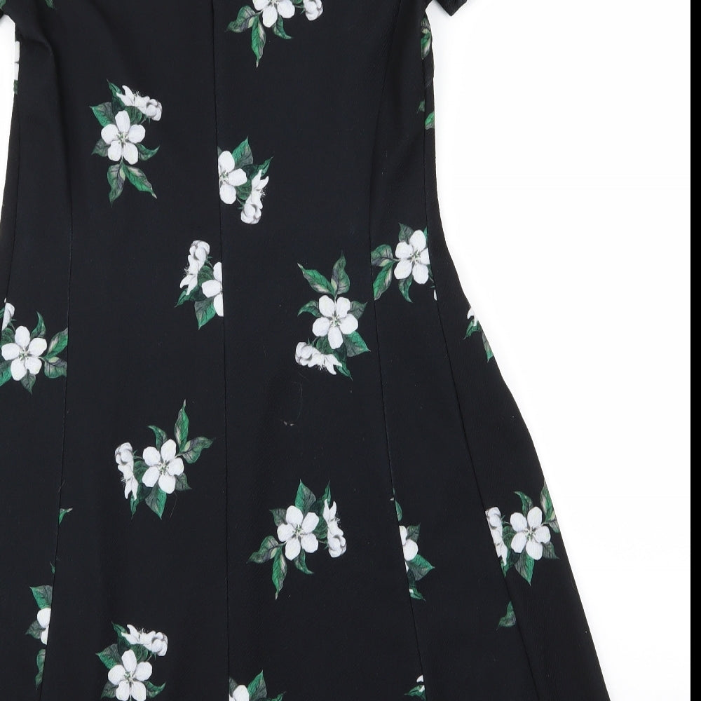 Dorothy Perkins Womens Black Floral  A-Line  Size 10