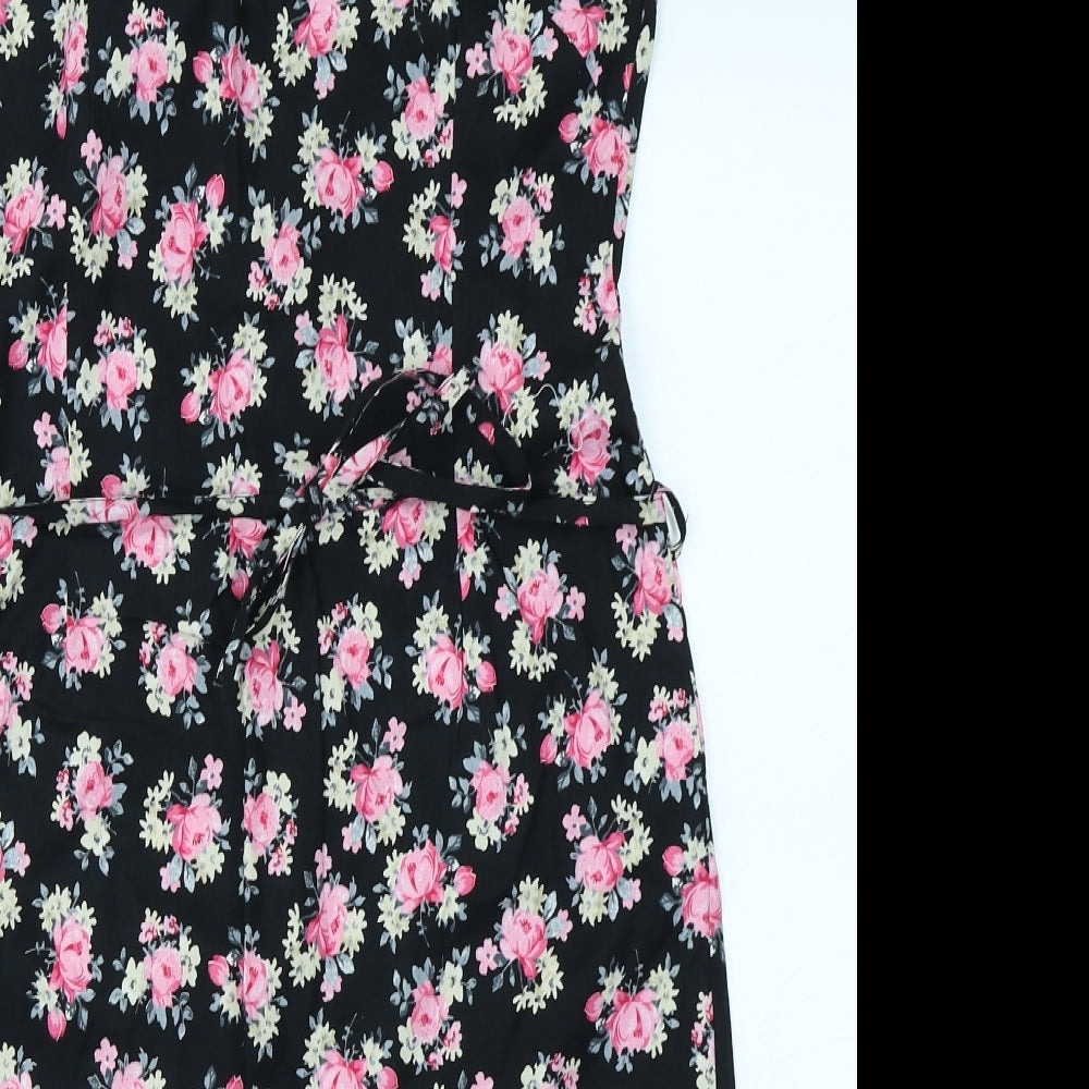 Preworn Womens Black Floral  Pencil Dress  Size 14
