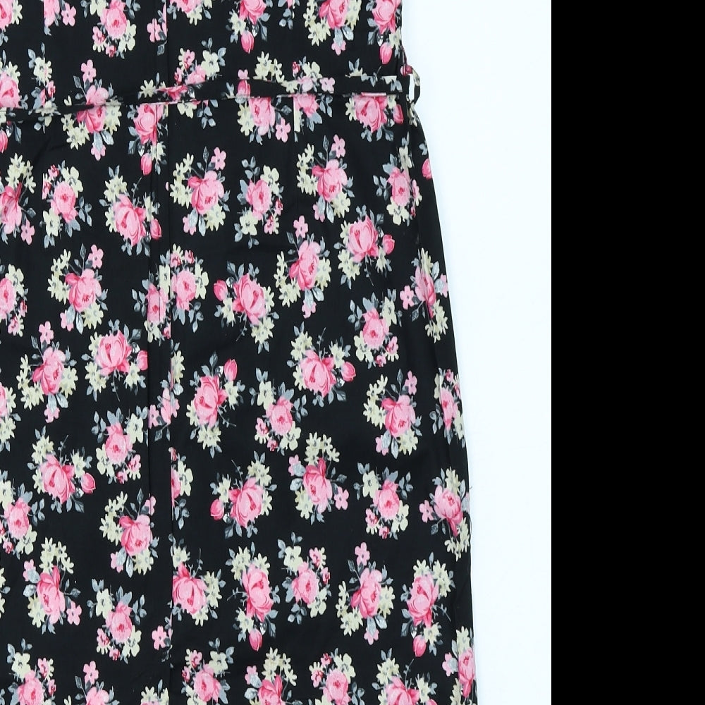 Preworn Womens Black Floral  Pencil Dress  Size 14