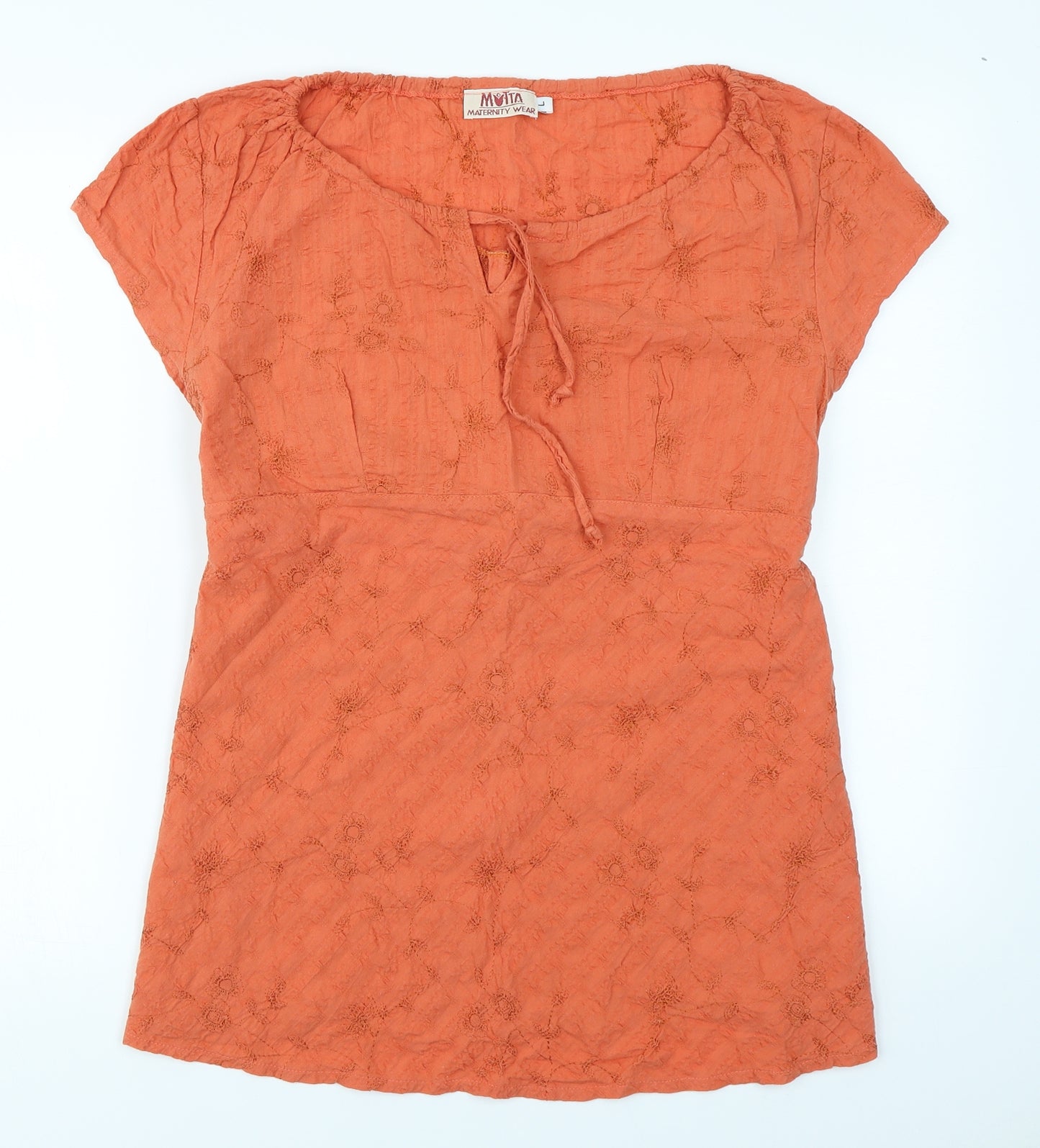 Mutta Womens Orange Floral  Basic T-Shirt Size L