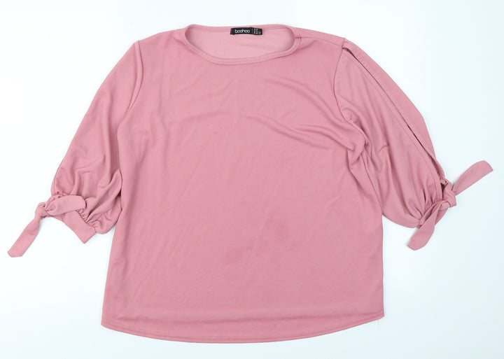 Boohoo Womens Pink Basic T-Shirt Size 10 - Cold Shoulder