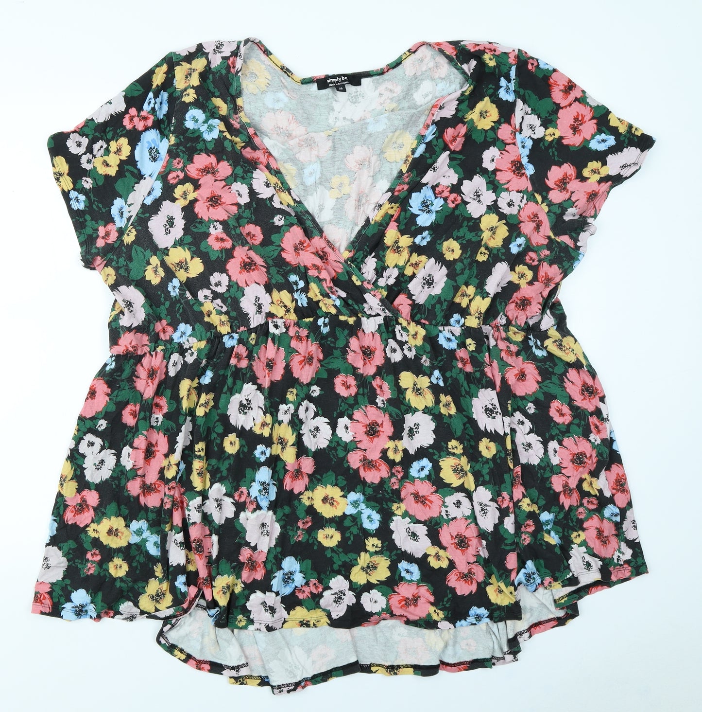 Simply Be Womens Black Floral  Wrap T-Shirt Size 28