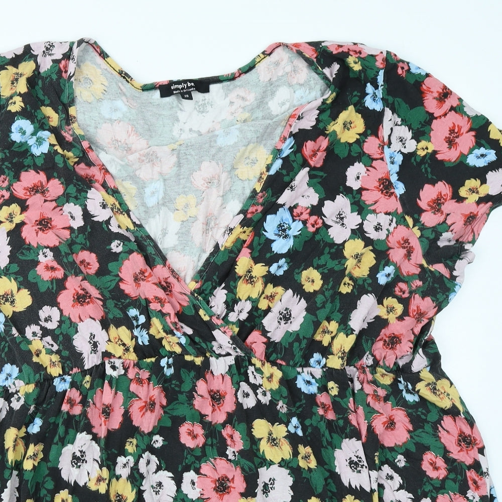 Simply Be Womens Black Floral  Wrap T-Shirt Size 28