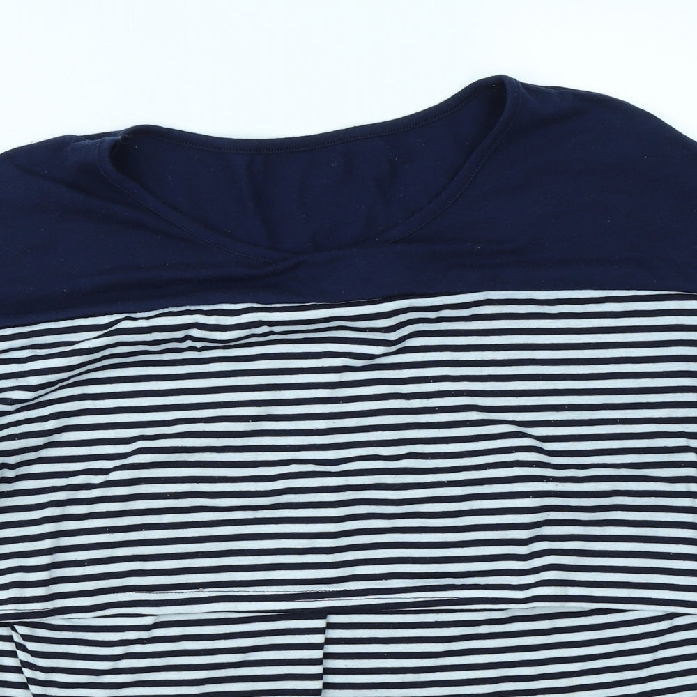 Preworn Womens Blue Striped  Basic T-Shirt Size M