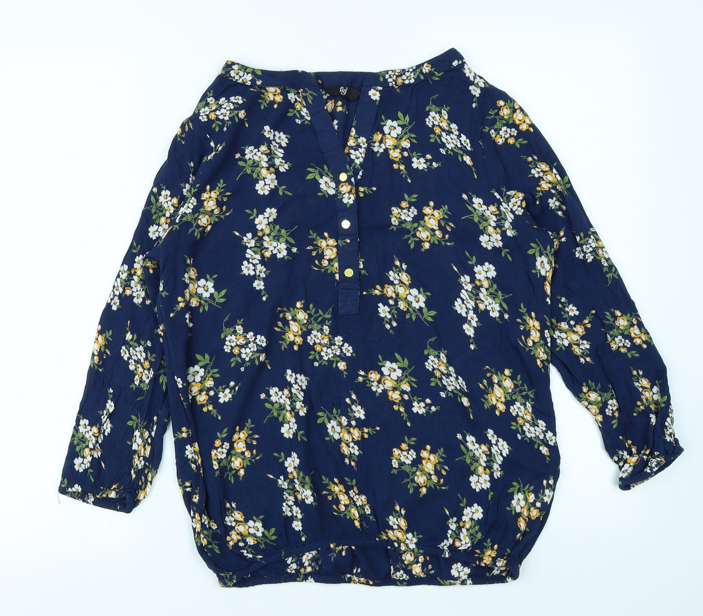 fig Womens Blue Floral  Basic Blouse Size S