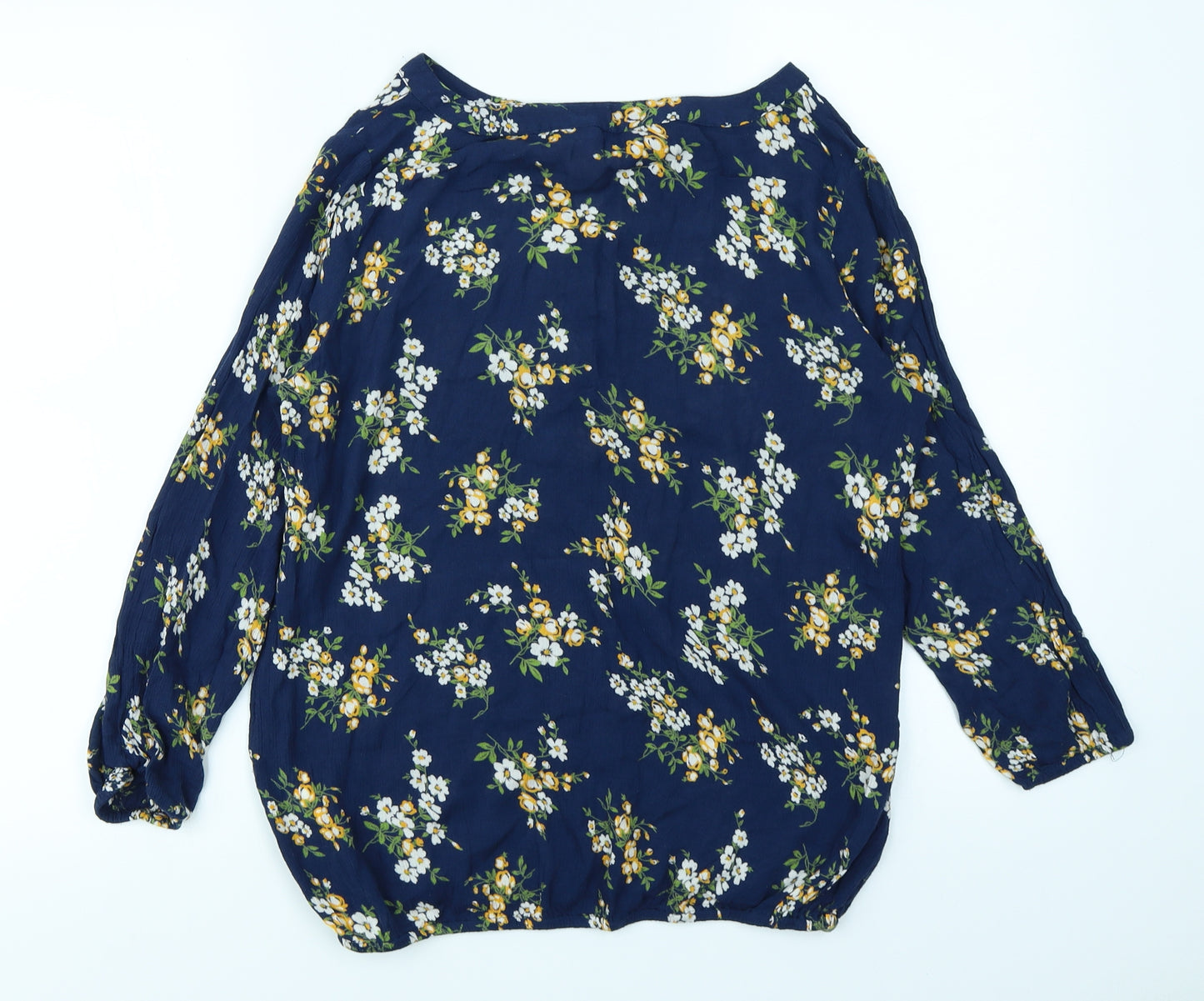 fig Womens Blue Floral  Basic Blouse Size S