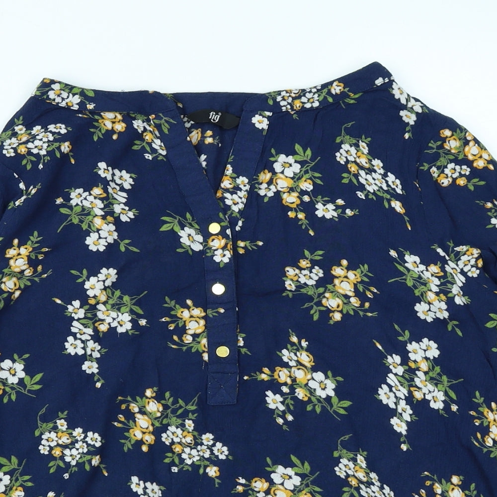 fig Womens Blue Floral  Basic Blouse Size S