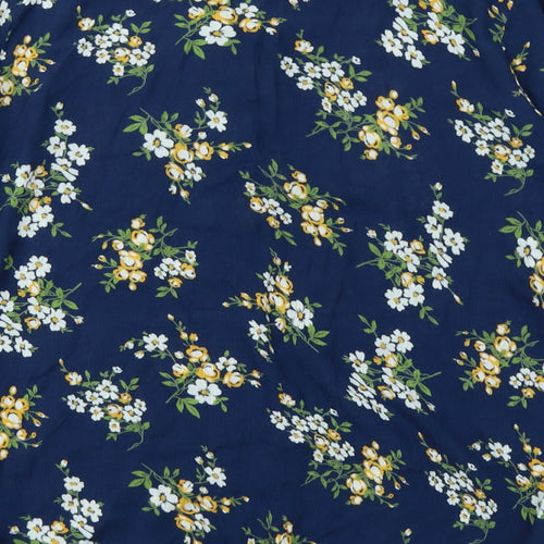 fig Womens Blue Floral  Basic Blouse Size S