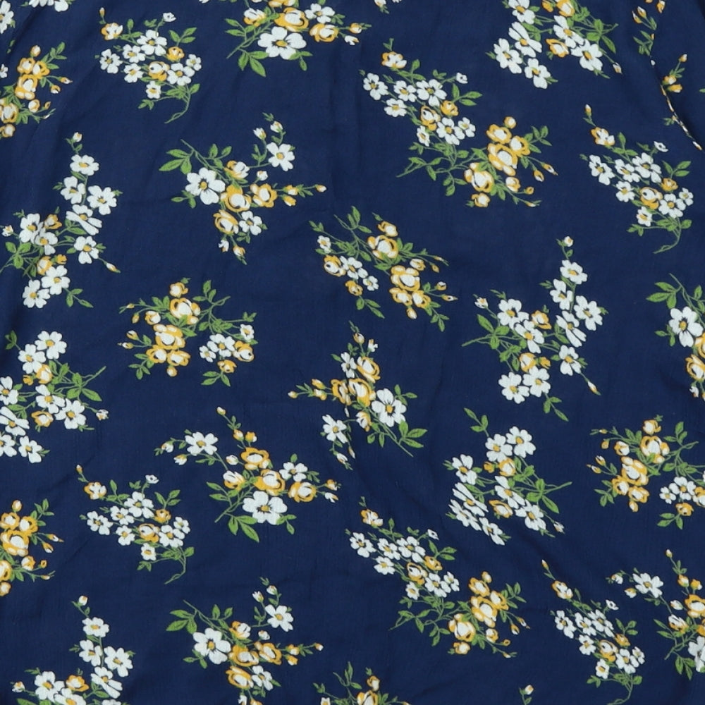 fig Womens Blue Floral  Basic Blouse Size S