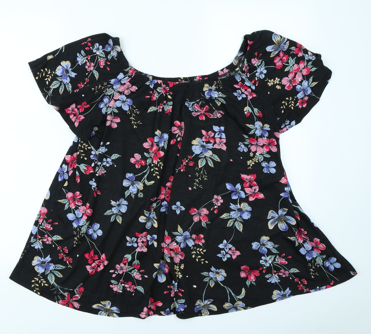 George Womens Black Floral  Basic T-Shirt Size 16