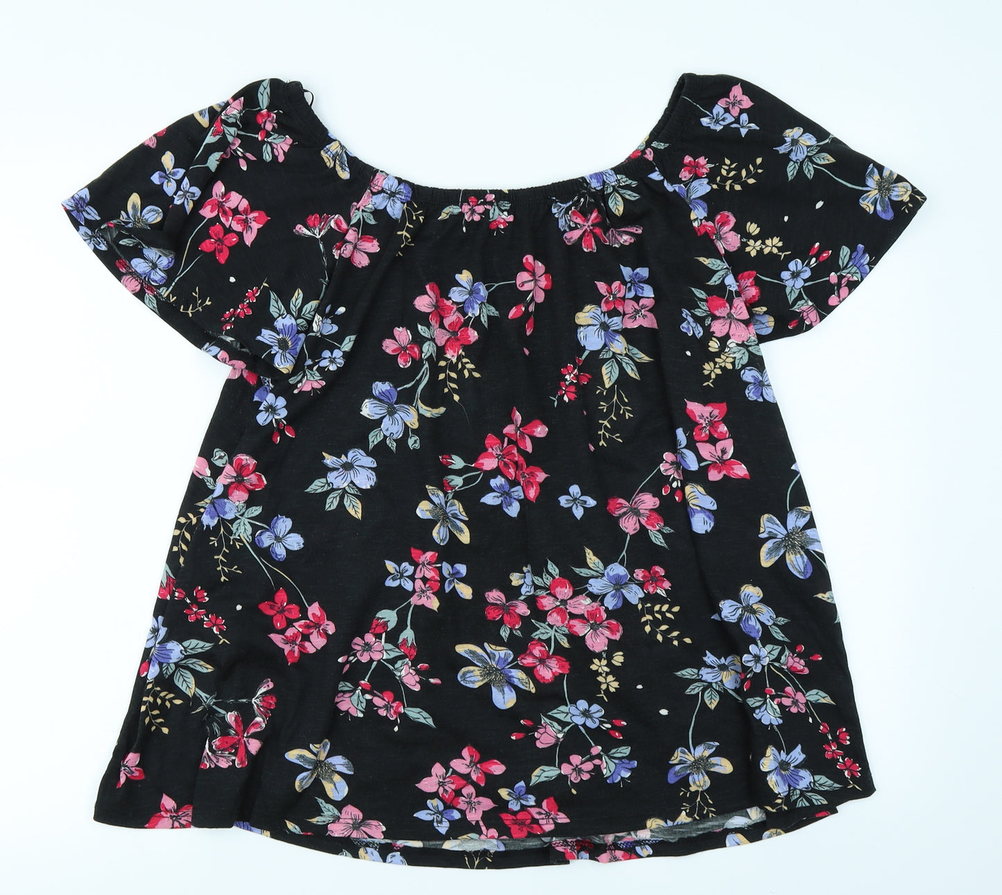 George Womens Black Floral  Basic T-Shirt Size 16