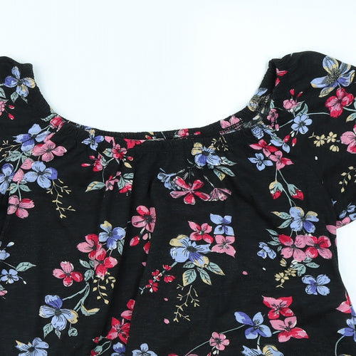 George Womens Black Floral  Basic T-Shirt Size 16