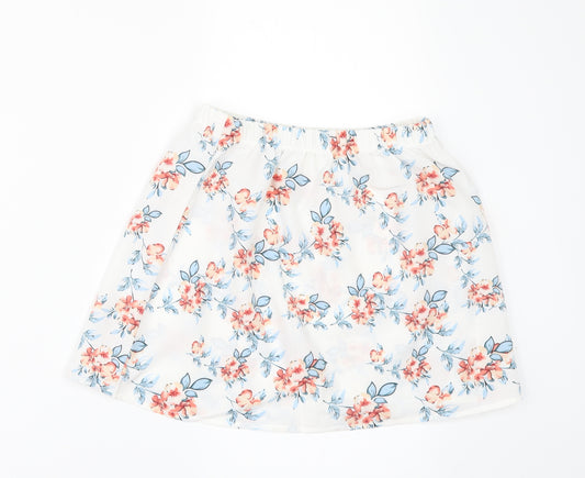 Front view of SHEIN girls’ white floral mini skirt, size 8, years