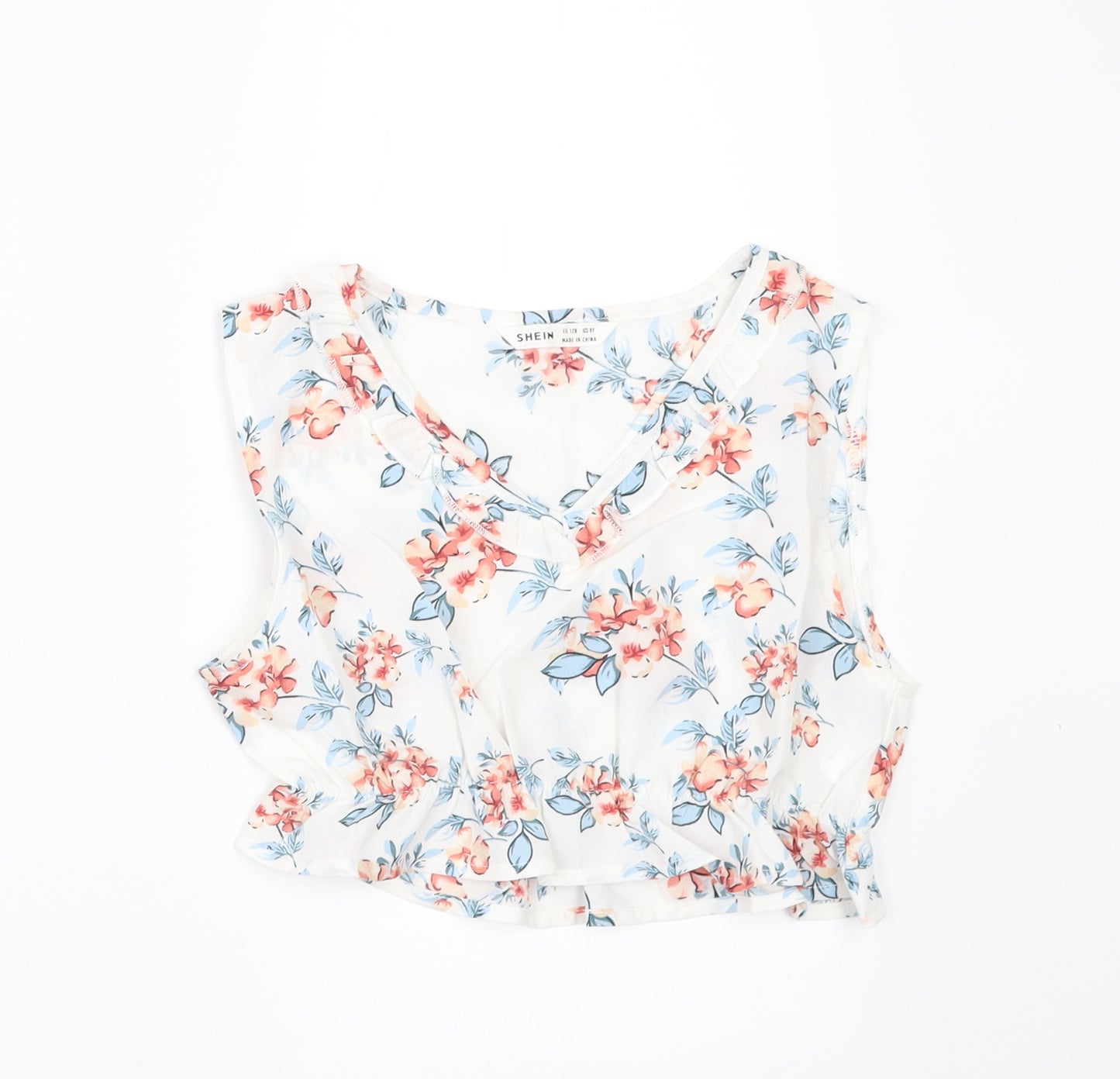 SheIn Girls White Floral  Cropped Blouse Size 8 Years