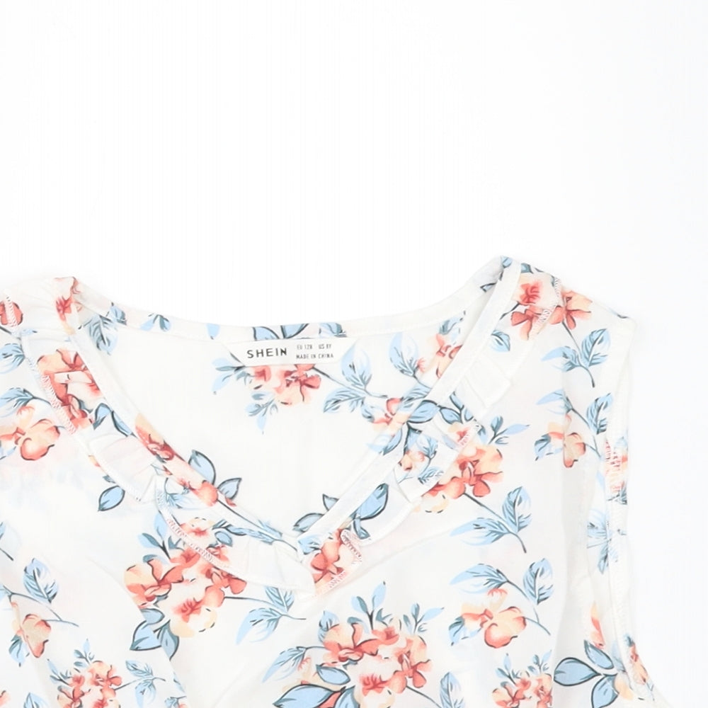 SheIn Girls White Floral  Cropped Blouse Size 8 Years
