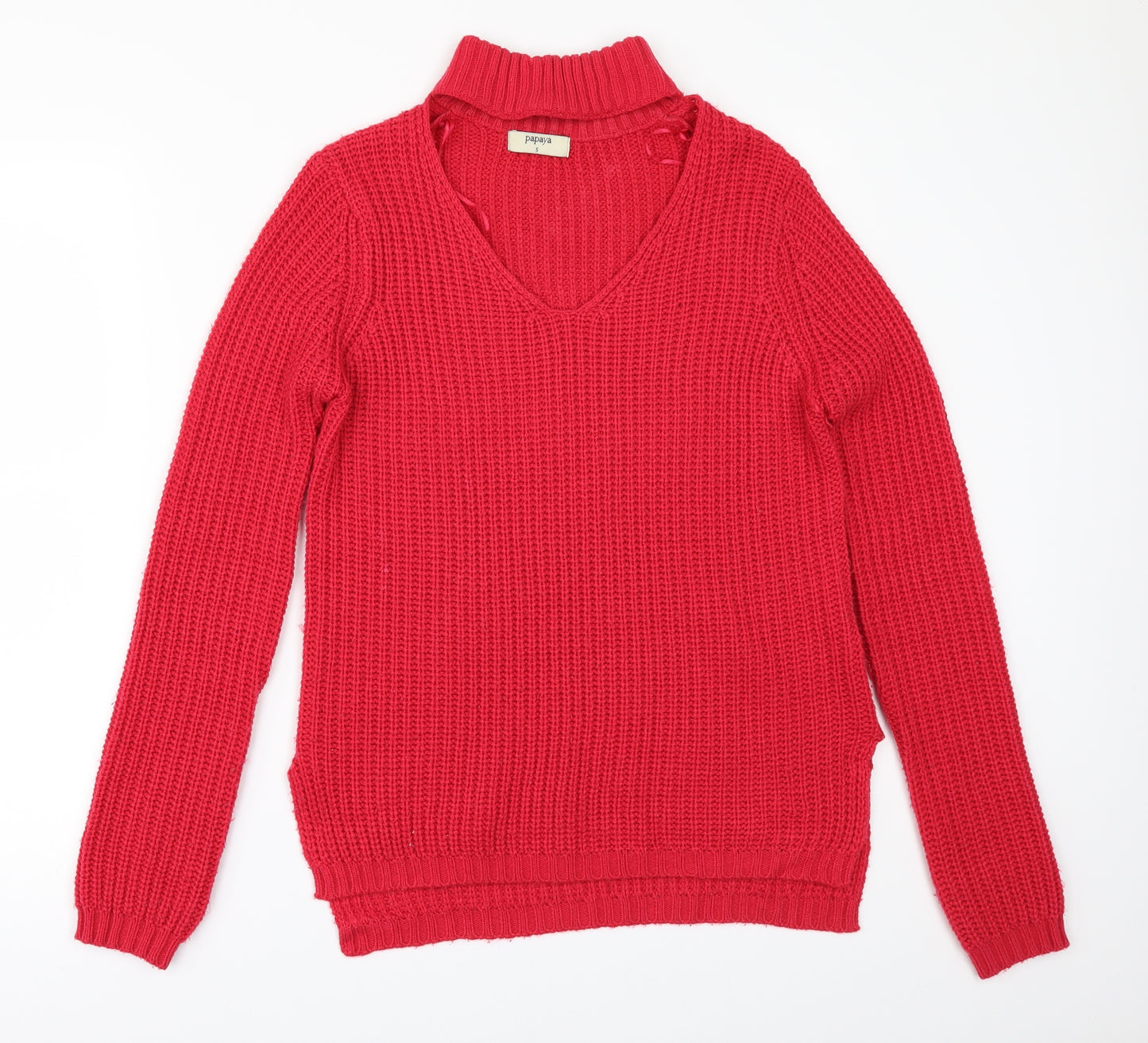 Papaya Womens Red   Pullover Jumper Size S  - V NECK