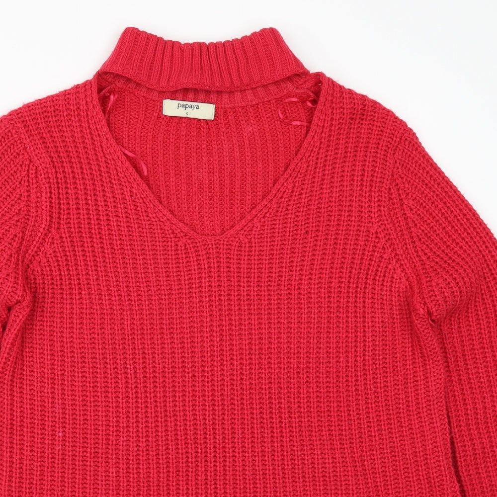 Papaya Womens Red   Pullover Jumper Size S  - V NECK