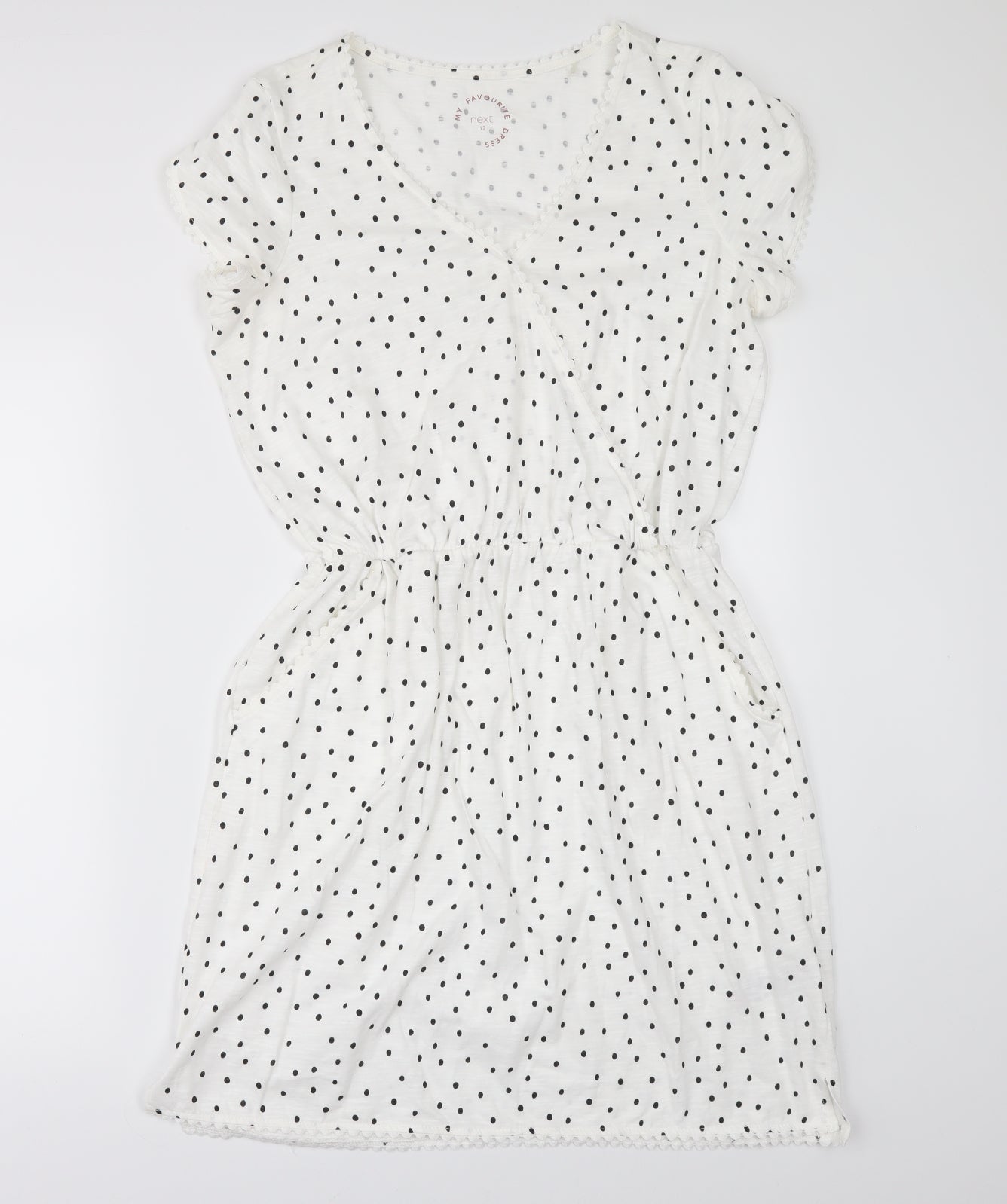 NEXT Womens White Polka Dot  T-Shirt Dress  Size 12
