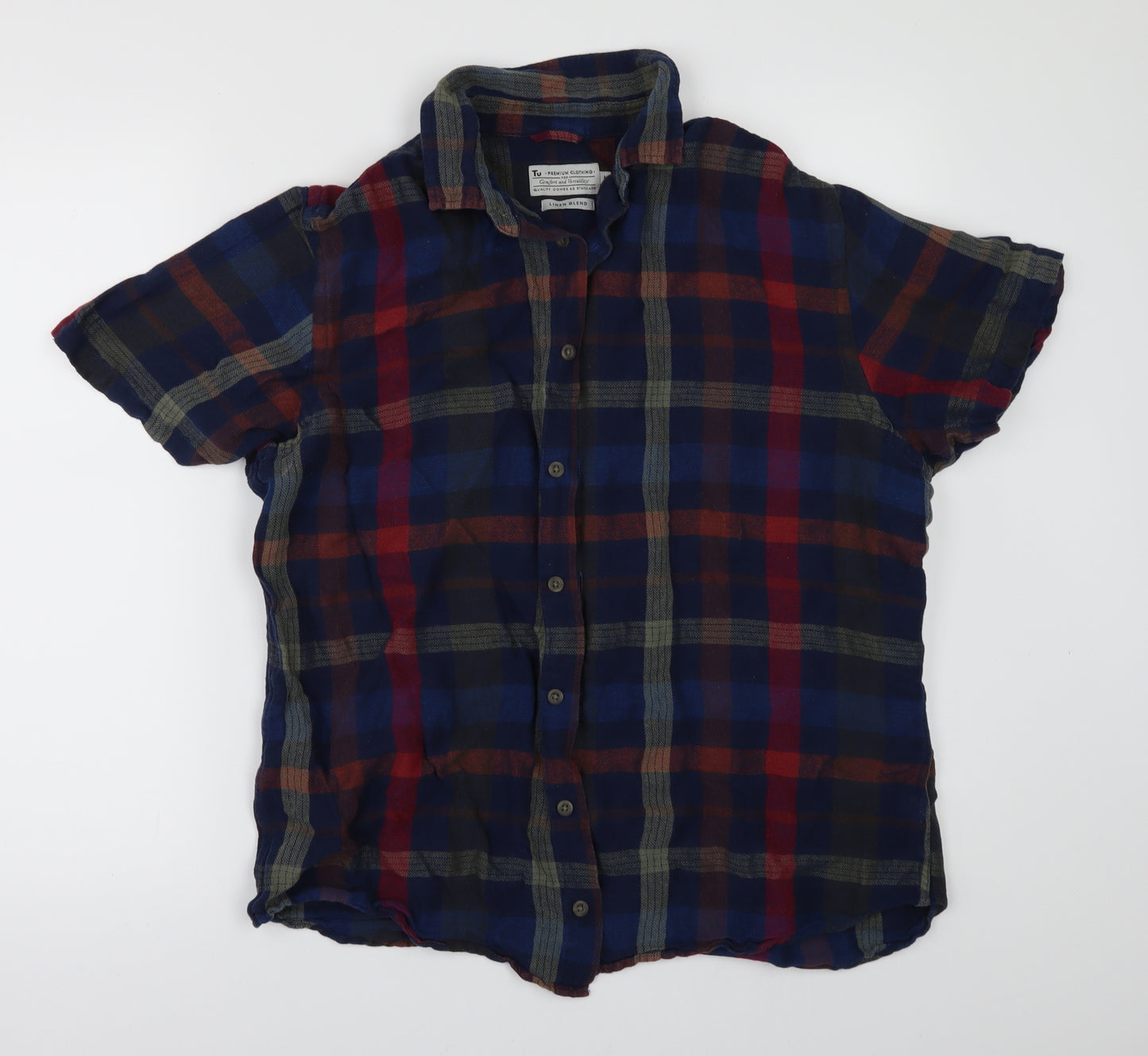 TU Mens Blue Check   Button-Up Size M