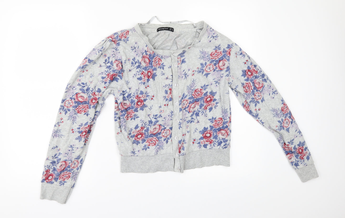 Primark Womens Grey Floral  Cardigan Jumper Size 16