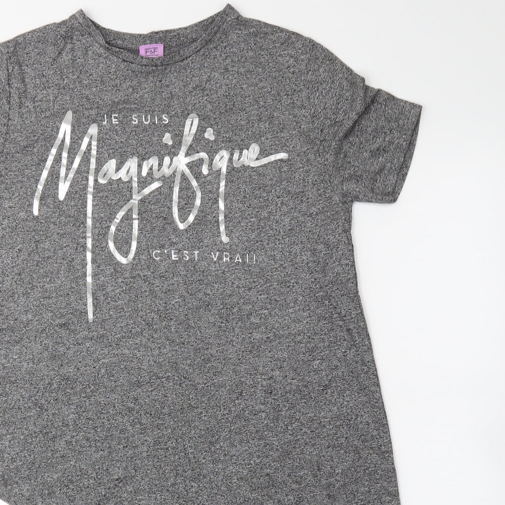 F&F Girls Grey    T-Shirt Size 11-12 Years