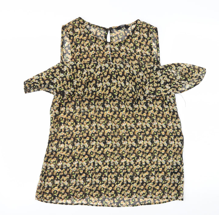F&F Womens Black Floral  Basic T-Shirt Size 10