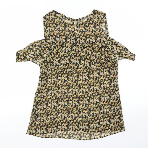 F&F Womens Black Floral  Basic T-Shirt Size 10