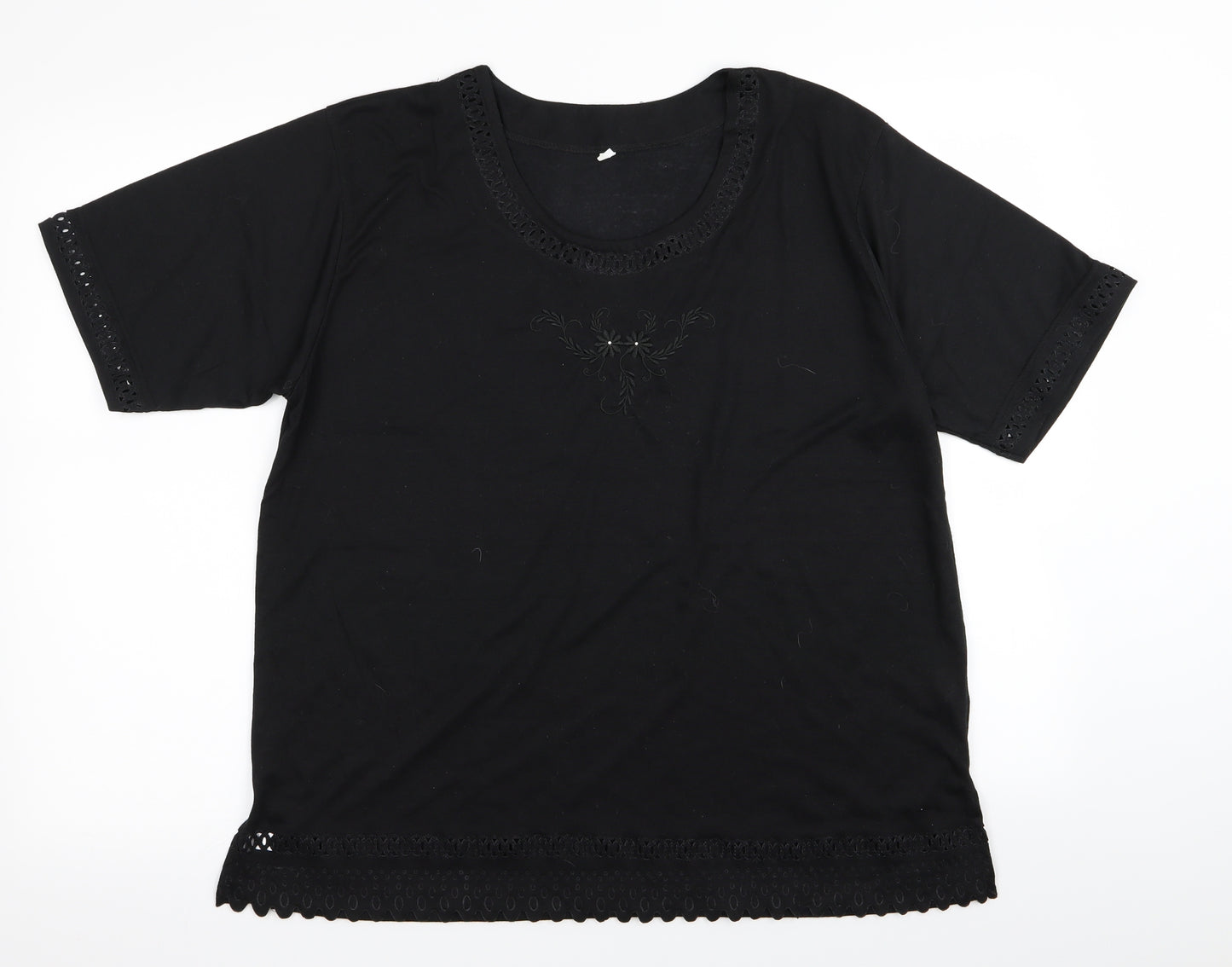 Preworn Womens Black Floral  Basic T-Shirt Size XL