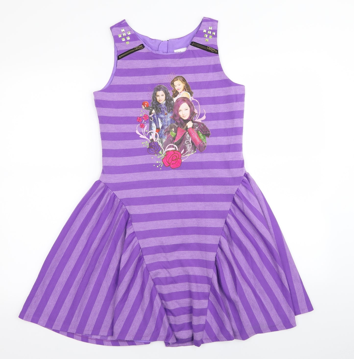 Disney Girls Purple Striped  Fit & Flare  Size 13 Years