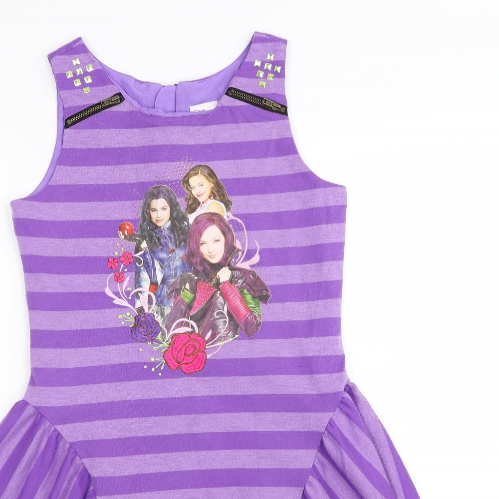 Disney Girls Purple Striped  Fit & Flare  Size 13 Years