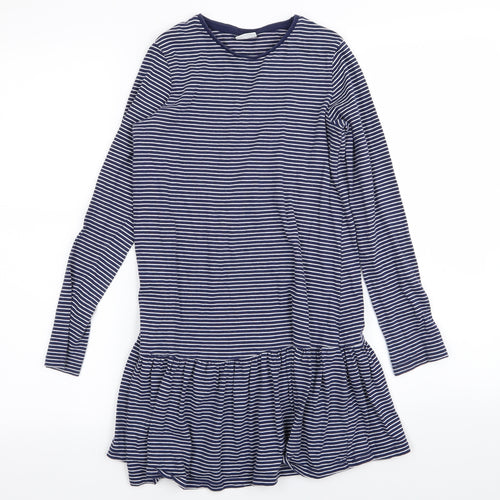 F&F Girls Blue Striped  Fit & Flare  Size 9-10 Years