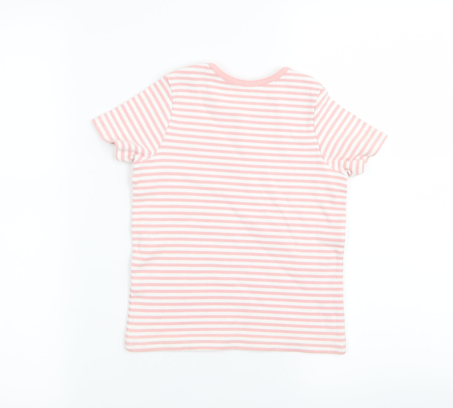 M&S Girls Pink Striped  Basic T-Shirt Size 5-6 Years