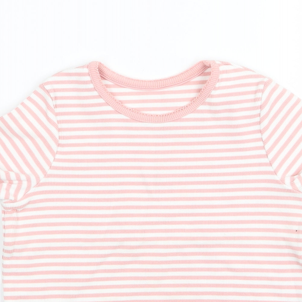 M&S Girls Pink Striped  Basic T-Shirt Size 5-6 Years