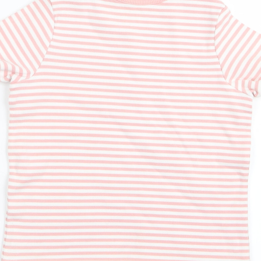 M&S Girls Pink Striped  Basic T-Shirt Size 5-6 Years