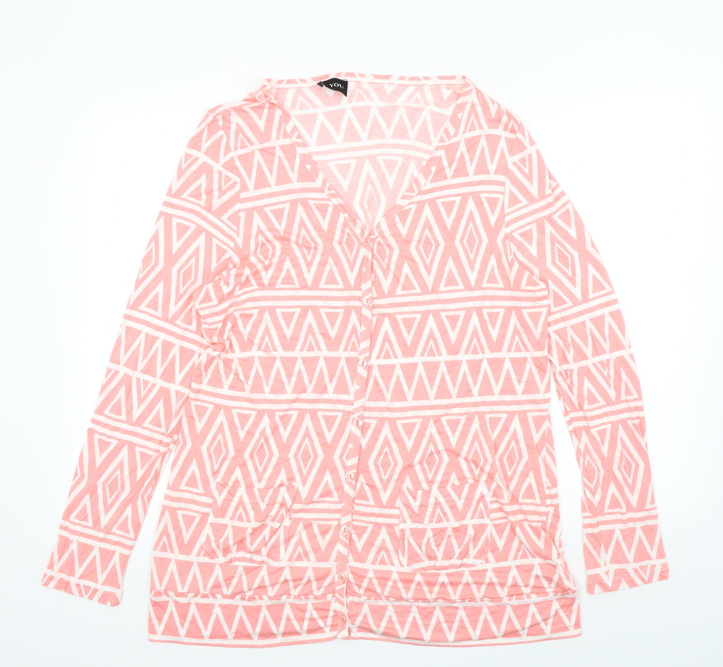 B.YOU Womens Pink Geometric  Cardigan Jumper Size 18