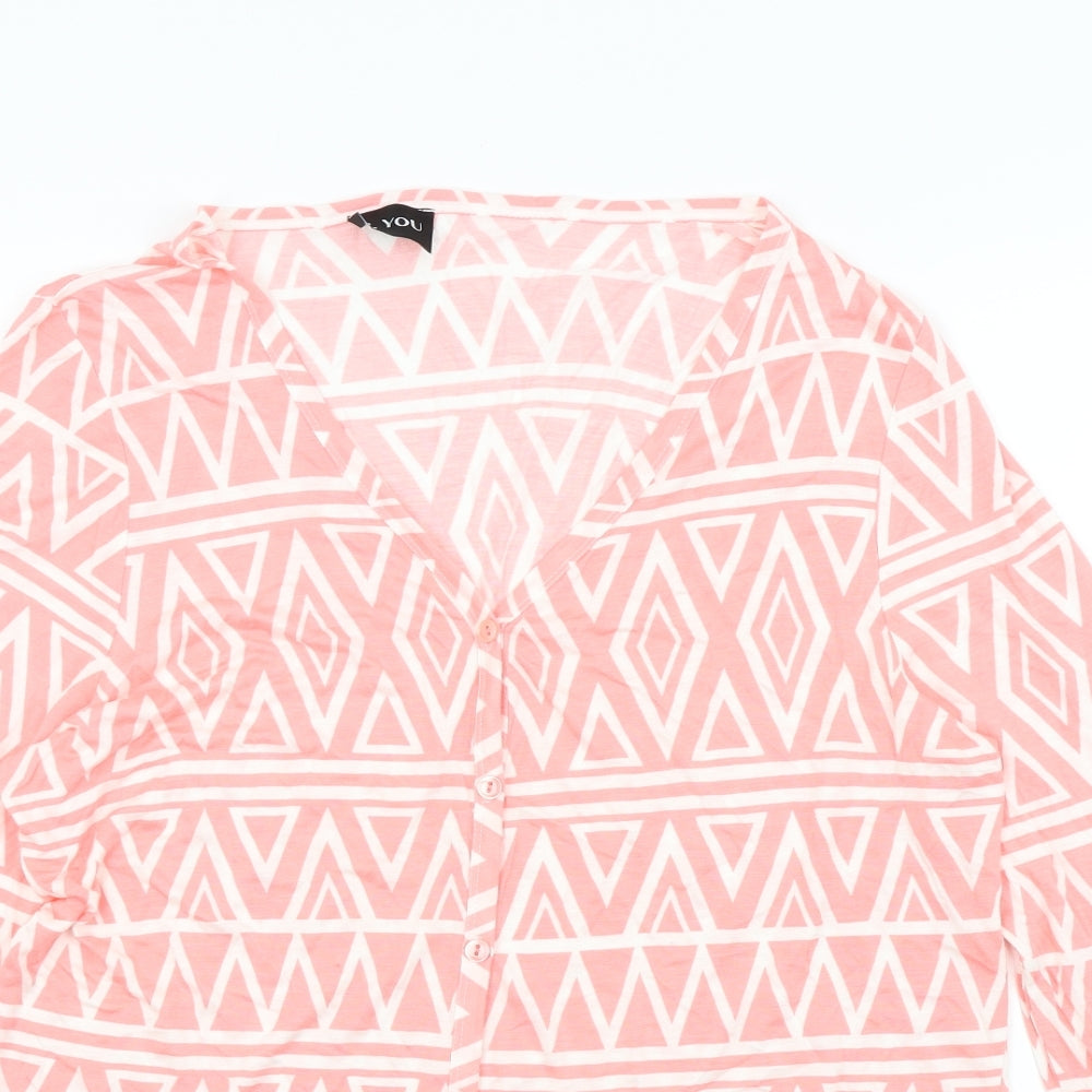 B.YOU Womens Pink Geometric  Cardigan Jumper Size 18