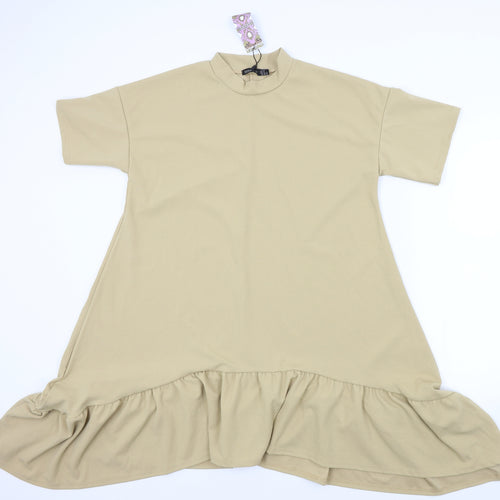 Boohoo Womens Beige Houndstooth  Fit & Flare  Size 10  - Frill detail on bottom