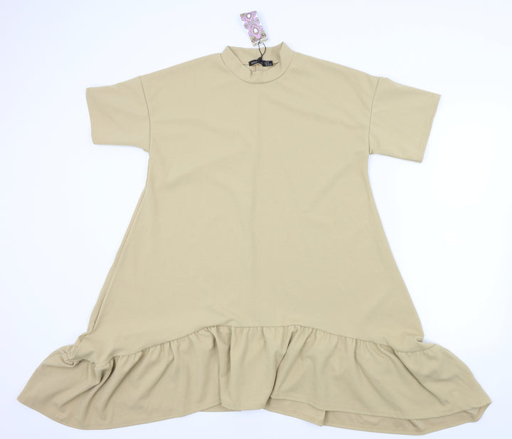 Boohoo Womens Beige Houndstooth Fit & Flare Size 10 - Frill detail on bottom