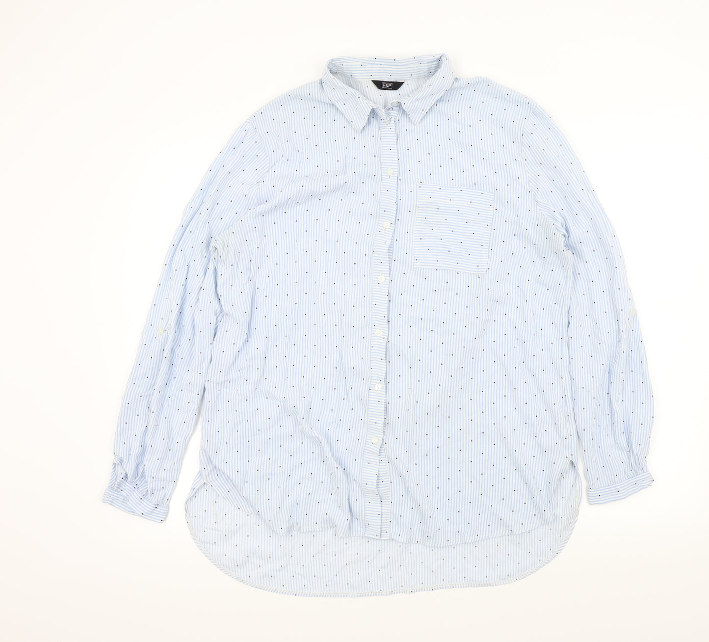 F&F Womens Blue Striped  Basic Button-Up Size 14