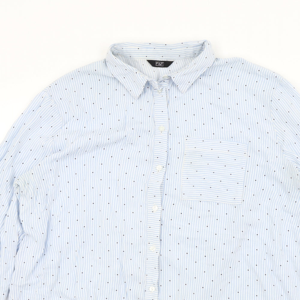 F&F Womens Blue Striped  Basic Button-Up Size 14