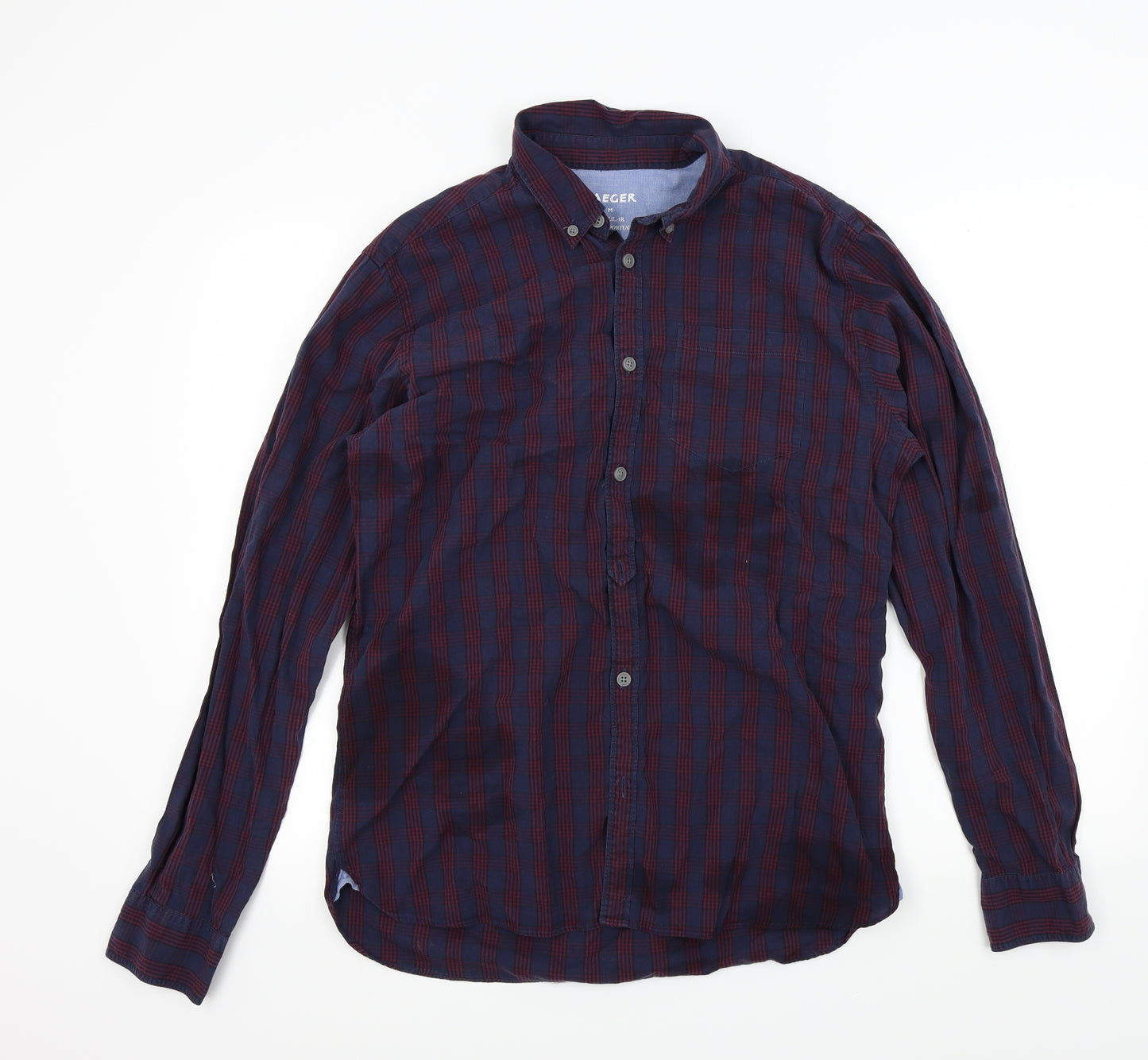 Jaeger Mens Blue Check   Button-Up Size M