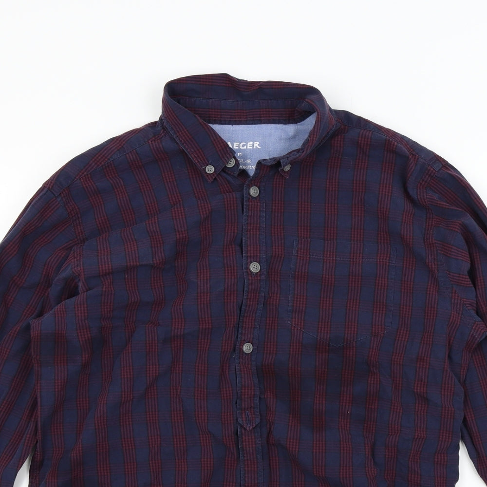 Jaeger Mens Blue Check   Button-Up Size M