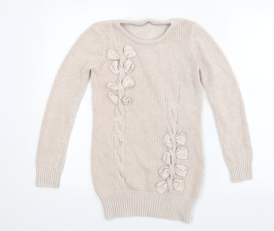 Front view of Debenhams girls’ pink knit jumper, size 12-13, years - long