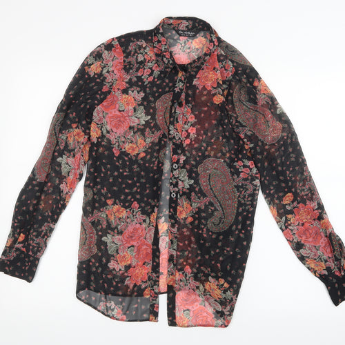 Miss Selfridge Womens Black Floral Mesh Basic Blouse Size 6