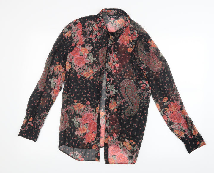Miss Selfridge Womens Black Floral Mesh Basic Blouse Size 6